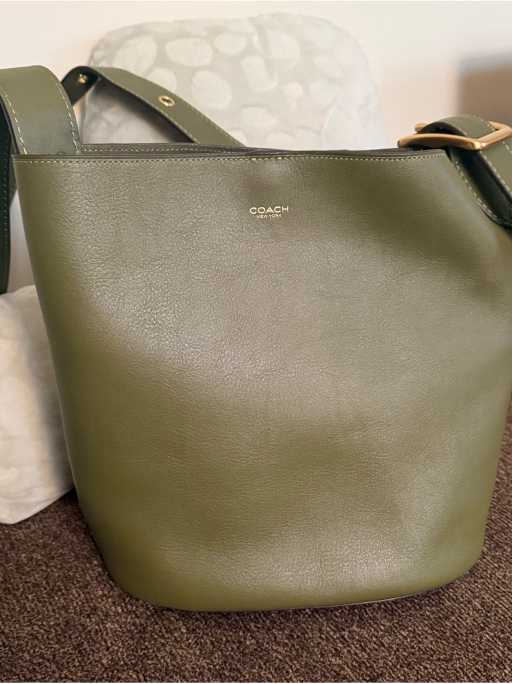 Coach Olive Green Bleecker Leather Bucket Bag EUC